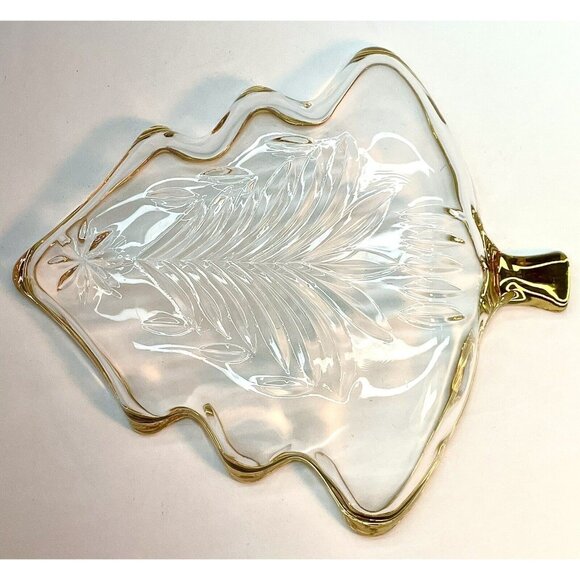 Vintage Mikasa Yuletide Crystal Dish Christmas Tree Shaped With Gold Trim Japan - Picture 4 of 8